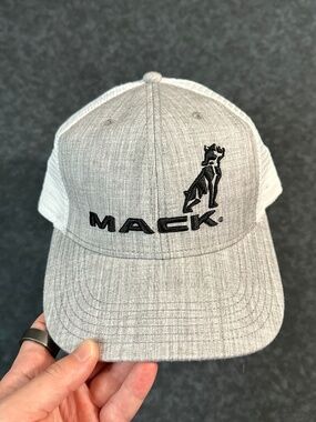 Mack Trucks Bulldog Legacy Gray and White Embroidered Logo Mesh Trucker Hat Cap